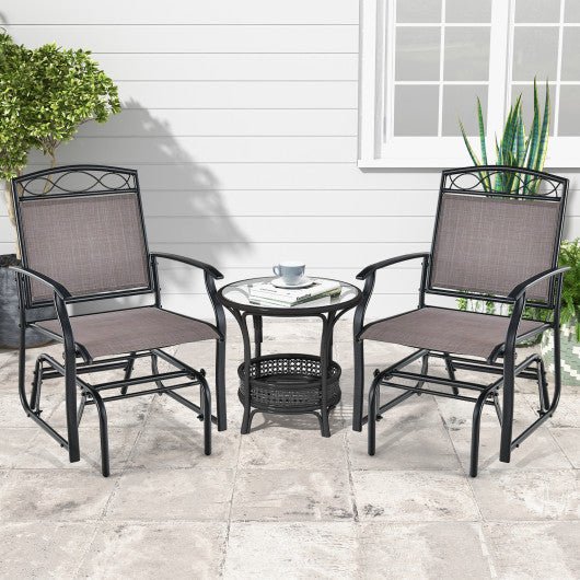  - Set of 2 Outdoor Metal Glider Armchairs with Weather - resistant Fabric - Outdoor Style Company