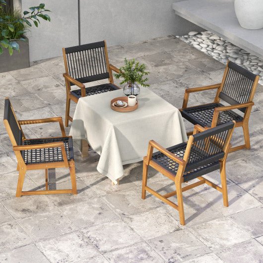  - Set of 2 Patio Acacia Wood Dining Chairs with Armrests for Lawn Yard - Outdoor Style Company