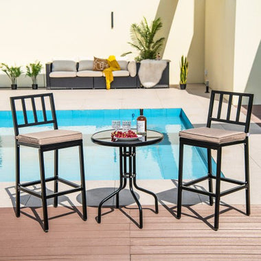  - Set of 2 Patio Bar Chairs with Detachable Cushion and Footrest - Outdoor Style Company