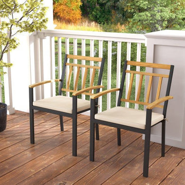  - Set of 2 Patio Dining Chairs with Removable Padded Cushions - Outdoor Style Company