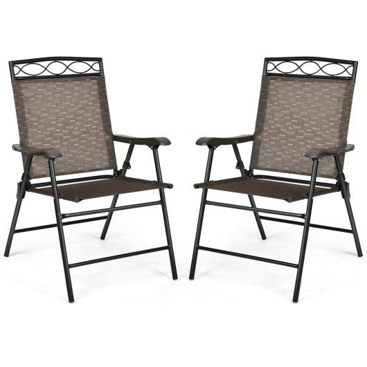  - Set of 2 Patio Folding Chairs Sling Portable Dining Chair Set with Armrest - Outdoor Style Company