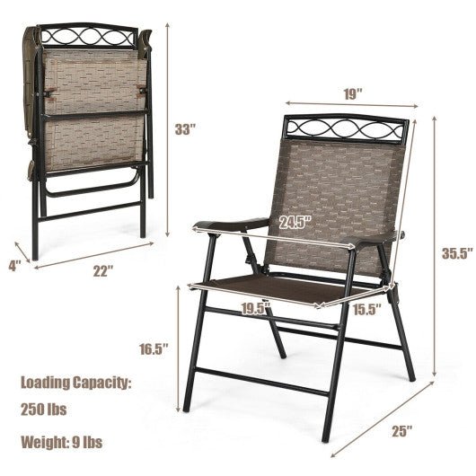  - Set of 2 Patio Folding Chairs Sling Portable Dining Chair Set with Armrest - Outdoor Style Company