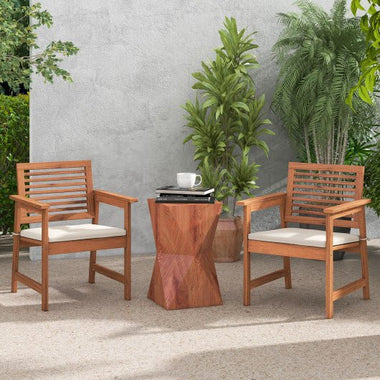  - Set of 2 Patio Solid Wood Dining Chairs with Cushions and Slatted Seat - Outdoor Style Company