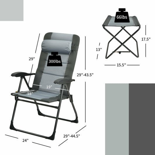  - Set of 2 Patiojoy Patio Folding Dining Chair with Ottoman Set Recliner Adjustable - Outdoor Style Company