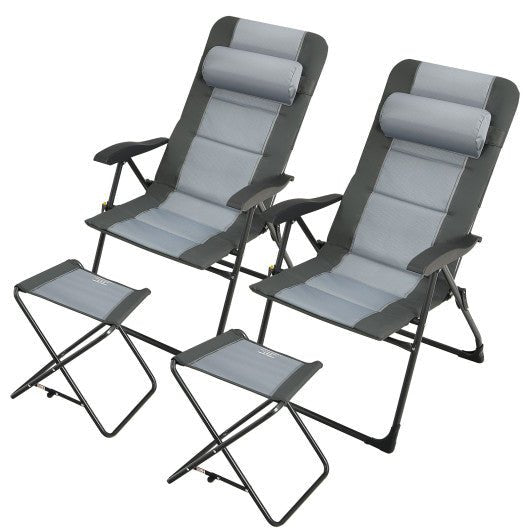  - Set of 2 Patiojoy Patio Folding Dining Chair with Ottoman Set Recliner Adjustable - Outdoor Style Company