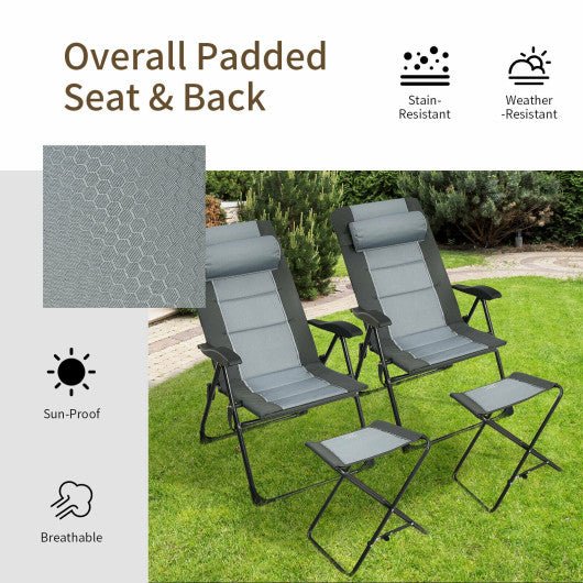  - Set of 2 Patiojoy Patio Folding Dining Chair with Ottoman Set Recliner Adjustable - Outdoor Style Company