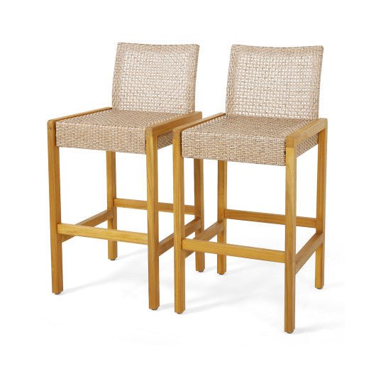  - Set of 2 Rattan Patio Wood Barstools Dining Chairs with Backrest - Set of 2 - Outdoor Style Company