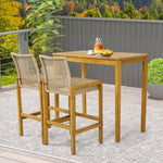  - Set of 2 Rattan Patio Wood Barstools Dining Chairs with Backrest - Set of 2 - Outdoor Style Company