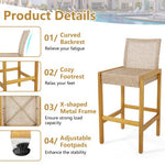  - Set of 2 Rattan Patio Wood Barstools Dining Chairs with Backrest - Set of 2 - Outdoor Style Company