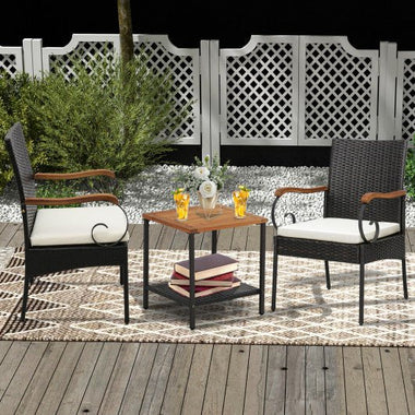  - Set of 2/4 Outdoor PE Wicker Chair with Acacia Wood Armrests - Set - Outdoor Style Company