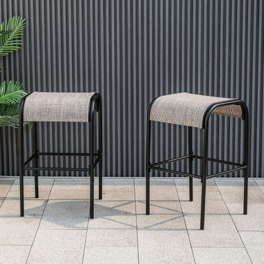  - Set of 2/4 Patio Metal Bar Stools with Curved Fabric Seat - Set - Outdoor Style Company