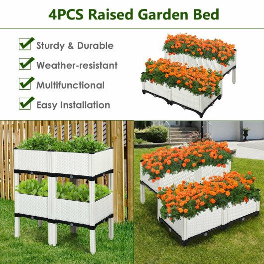  - Set of 4 Elevated Flower Vegetable Herb Grow Planter Box - Outdoor Style Company