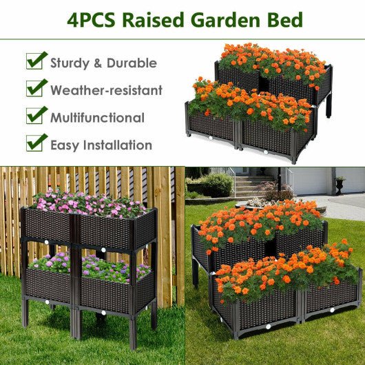  - Set of 4 Elevated Flower Vegetable Herb Grow Planter Box - Outdoor Style Company