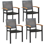  - Set of 4 Outdoor Patio PE Rattan Dining Chairs with Powder - coated Steel Frame - Outdoor Style Company