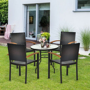  - Set of 4 Outdoor Patio PE Rattan Dining Chairs with Powder - coated Steel Frame - Outdoor Style Company