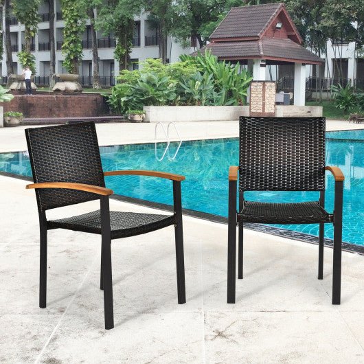  - Set of 4 Outdoor Patio PE Rattan Dining Chairs with Powder - coated Steel Frame - Outdoor Style Company