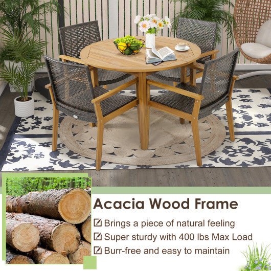  - Set of 4 Outdoor Rattan Chair with Sturdy Acacia Wood Frame - Set of 4 - Outdoor Style Company