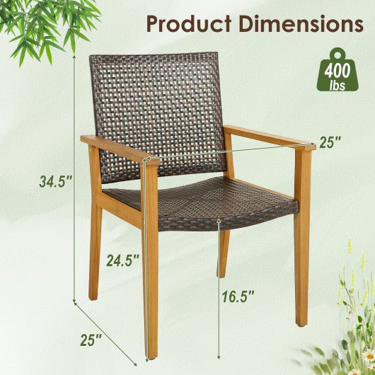  - Set of 4 Outdoor Rattan Chair with Sturdy Acacia Wood Frame - Set of 4 - Outdoor Style Company