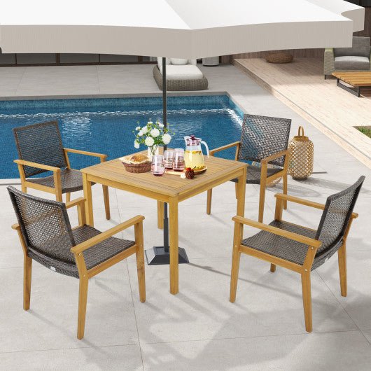  - Set of 4 Outdoor Rattan Chair with Sturdy Acacia Wood Frame - Set of 4 - Outdoor Style Company