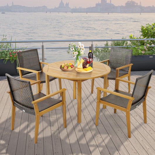  - Set of 4 Outdoor Rattan Chair with Sturdy Acacia Wood Frame - Set of 4 - Outdoor Style Company