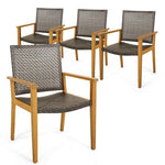  - Set of 4 Outdoor Rattan Chair with Sturdy Acacia Wood Frame - Set of 4 - Outdoor Style Company