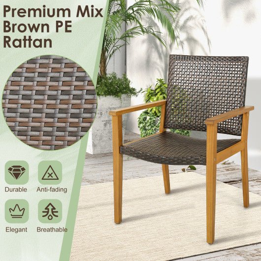  - Set of 4 Outdoor Rattan Chair with Sturdy Acacia Wood Frame - Set of 4 - Outdoor Style Company
