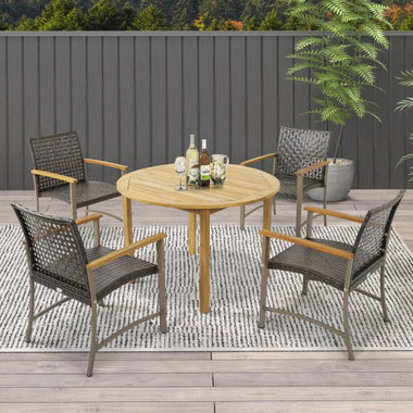  - Set of 4 Patio Rattan Dining Chairs with Acacia Wood Armrests - Set of 4 - Outdoor Style Company