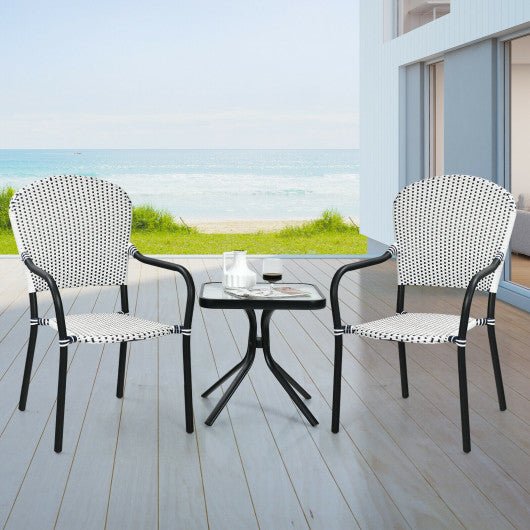  - Set of 4 Patio Rattan Stackable Dining Chair with Armrest for Garden - Outdoor Style Company