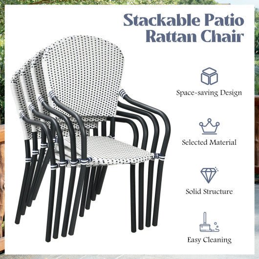 - Set of 4 Patio Rattan Stackable Dining Chair with Armrest for Garden - Outdoor Style Company