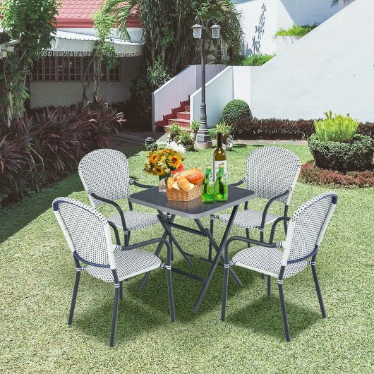  - Set of 4 Patio Rattan Stackable Dining Chair with Armrest for Garden - Outdoor Style Company