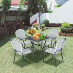  - Set of 4 Patio Rattan Stackable Dining Chair with Armrest for Garden - Outdoor Style Company