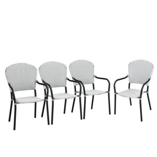 - Set of 4 Patio Rattan Stackable Dining Chair with Armrest for Garden - Outdoor Style Company