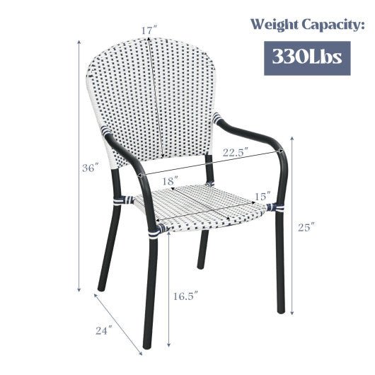  - Set of 4 Patio Rattan Stackable Dining Chair with Armrest for Garden - Outdoor Style Company