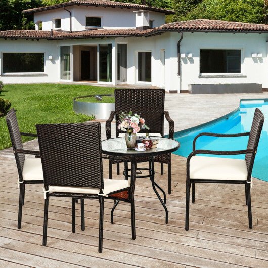  - Set of 4 Patio Rattan Stackable Dining Chair with Cushioned Armrest for Garden - Outdoor Style Company