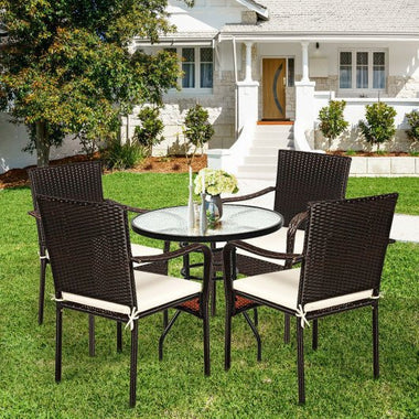  - Set of 4 Patio Rattan Stackable Dining Chair with Cushioned Armrest for Garden - Outdoor Style Company