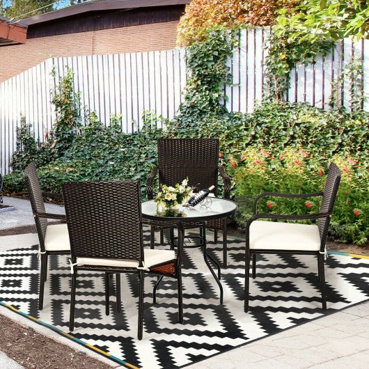  - Set of 4 Patio Rattan Stackable Dining Chair with Cushioned Armrest for Garden - Outdoor Style Company