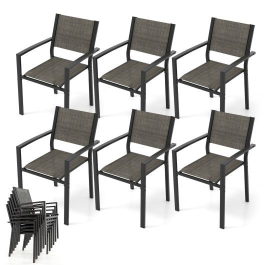  - Set of 6 Stackable Patio Chair with Breathable Fabric Seat - Outdoor Style Company