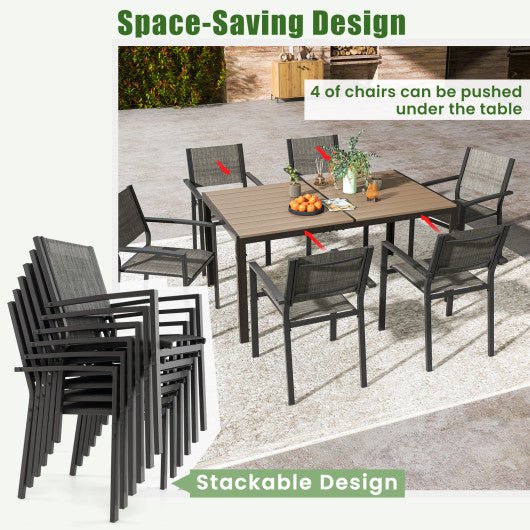  - Set of 6 Stackable Patio Chair with Breathable Fabric Seat - Outdoor Style Company