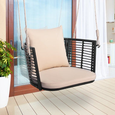  - Single Person Hanging Seat with Woven Rattan Backrest for Backyard - Outdoor Style Company