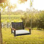  - Single Rattan Porch Swing with Armrests Cushion and Hanging Ropes - Outdoor Style Company