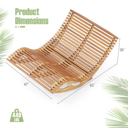  - Slatted Acacia 2 - Seat Patio Dual Rocker Sunbed Wood Lounger with Ergonomic Curved Seat - Outdoor Style Company