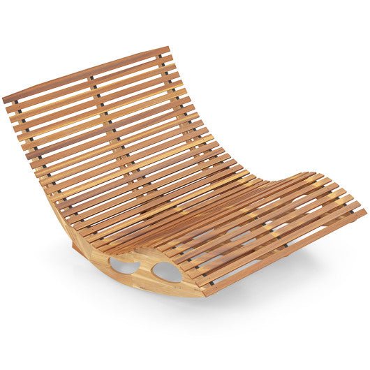  - Slatted Acacia 2 - Seat Patio Dual Rocker Sunbed Wood Lounger with Ergonomic Curved Seat - Outdoor Style Company