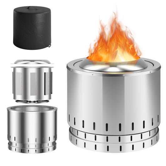  - Smokeless Stainless Steel Fire Pit with Ash Pan for Yard Camping - Outdoor Style Company