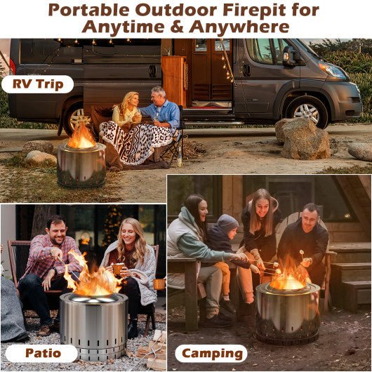  - Smokeless Stainless Steel Fire Pit with Ash Pan for Yard Camping - Outdoor Style Company