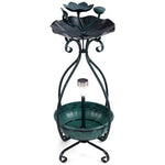  - Solar Outdoor Bird Bath Feeder Combo with Flower Planter Pedestal and Solar Lights - Outdoor Style Company