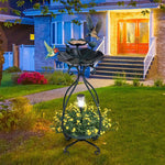  - Solar Outdoor Bird Bath Feeder Combo with Flower Planter Pedestal and Solar Lights - Outdoor Style Company