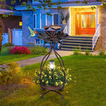  - Solar Outdoor Bird Bath Feeder Combo with Flower Planter Pedestal and Solar Lights - Outdoor Style Company