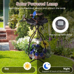  - Solar Outdoor Bird Bath Feeder Combo with Flower Planter Pedestal and Solar Lights - Outdoor Style Company