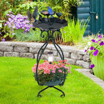  - Solar Outdoor Bird Bath Feeder Combo with Flower Planter Pedestal and Solar Lights - Outdoor Style Company