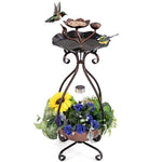  - Solar Outdoor Bird Bath Feeder Combo with Flower Planter Pedestal and Solar Lights - Outdoor Style Company